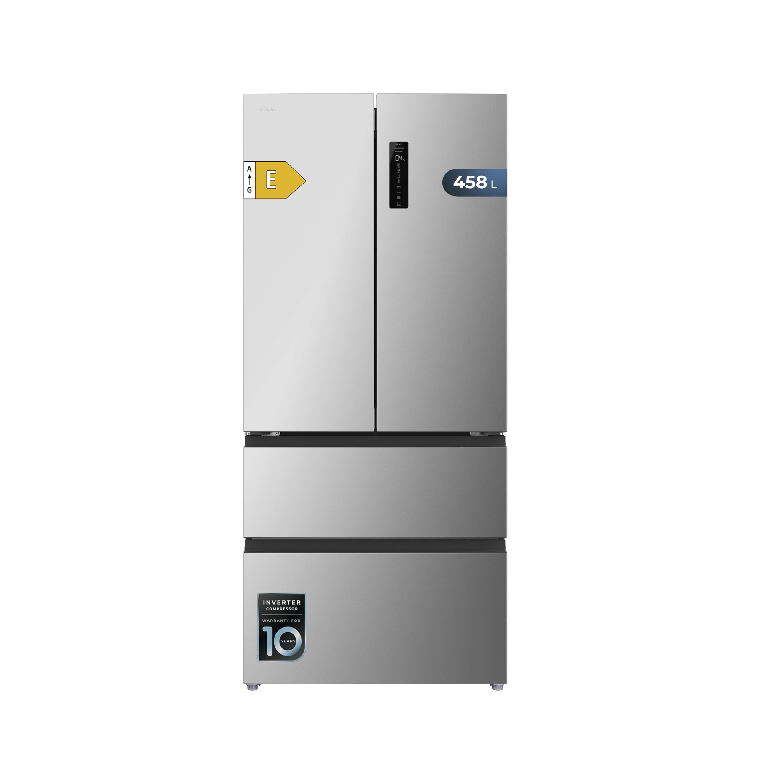Cecotec Réfrigérateur Porte Française de 4 Portes Semi-Intégrable 458L Total No Frost Bolero CoolMarket F2D 458 SBI Inox E, Hauteur 189 cm et 83 cm La