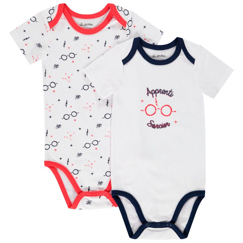 Lot de 2 bodies manches courtes Harry Potter pour bébé garçon - Blanc