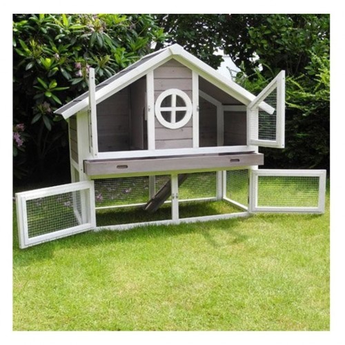 Gaiola externa para coelhos, branca/marrom