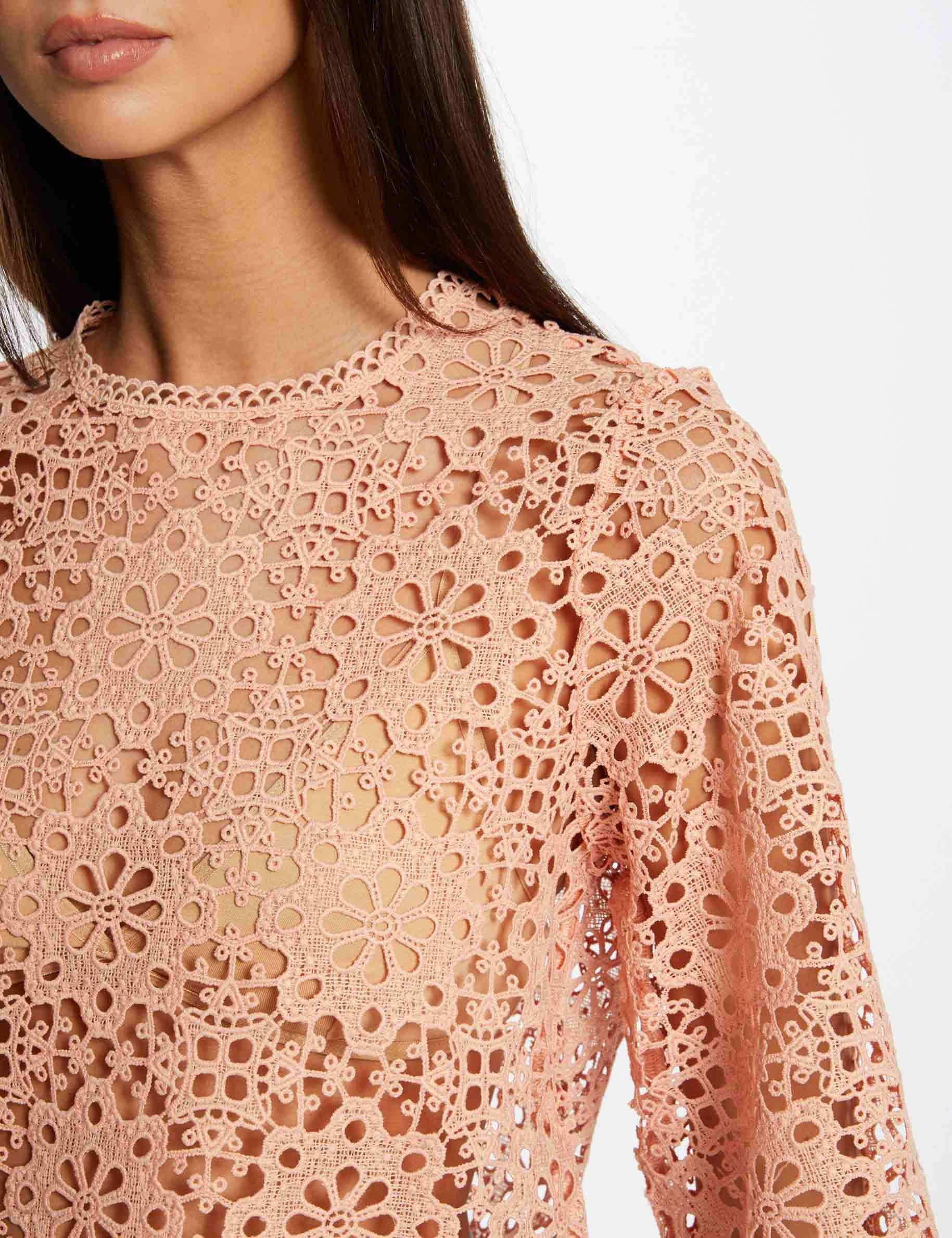 Blouse manches courtes en dentelle rose moyen femme - rose_moyen