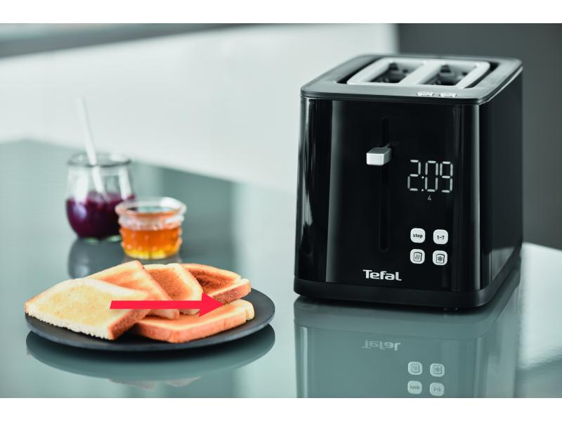 Tefal Toaster Smart'n Light Schwarz Moderner 2-Scheiben-Toaster mit Digitaldisplay