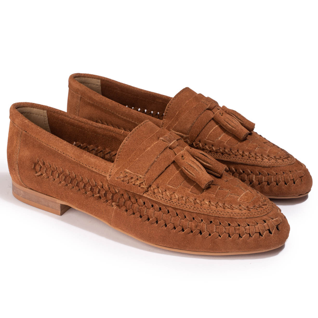 Couleur Pourpre Mocassins en Velours de Cuir Hampi camel