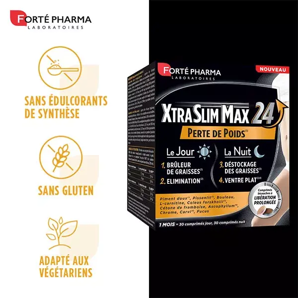 Forté Pharma Xtraslim Max 24 Queimador de Gordura Dia e Noite 60 Comprimidos Emagrecedores