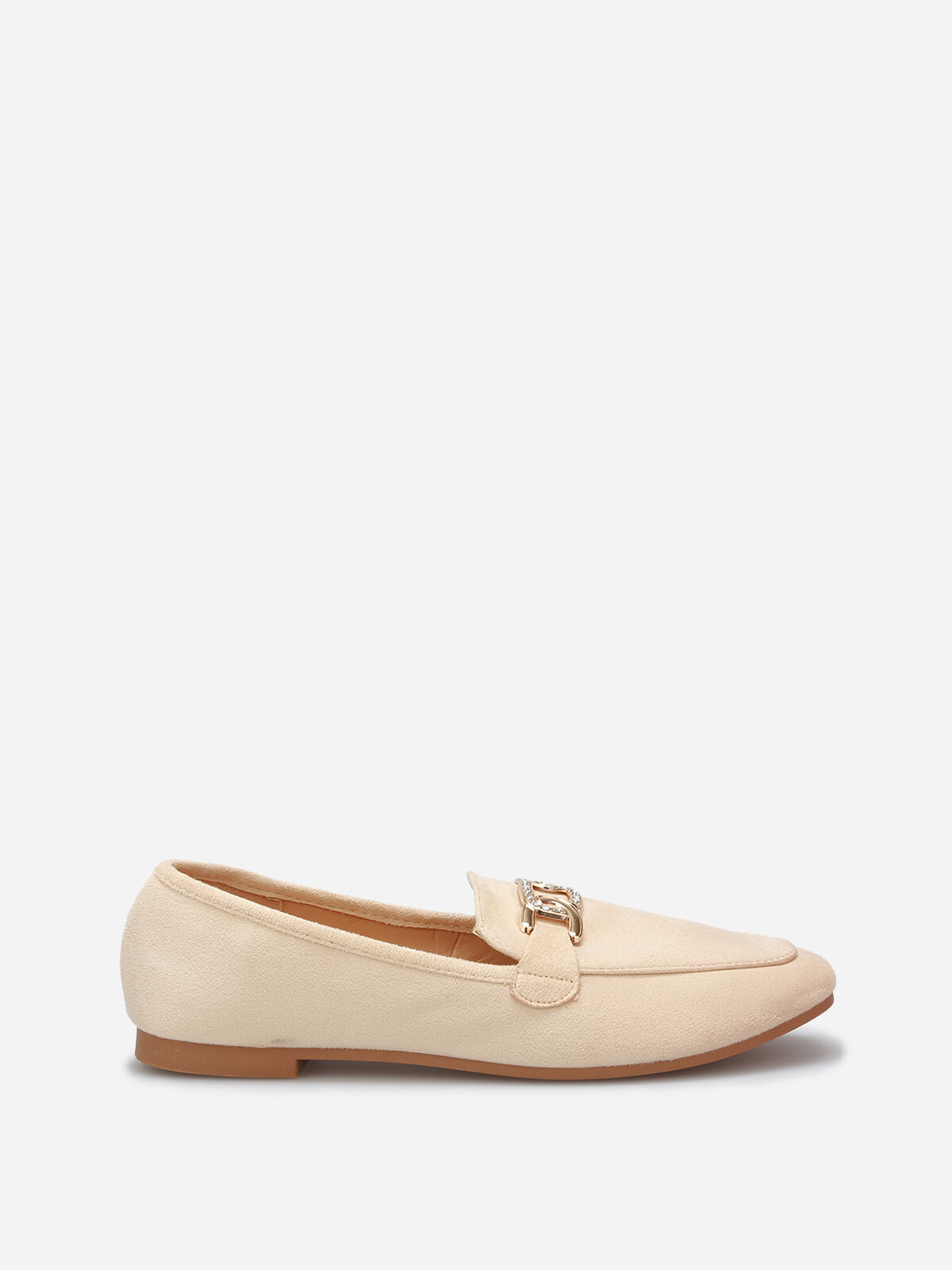 Mocassins en suédine à boucle en strass- Beige