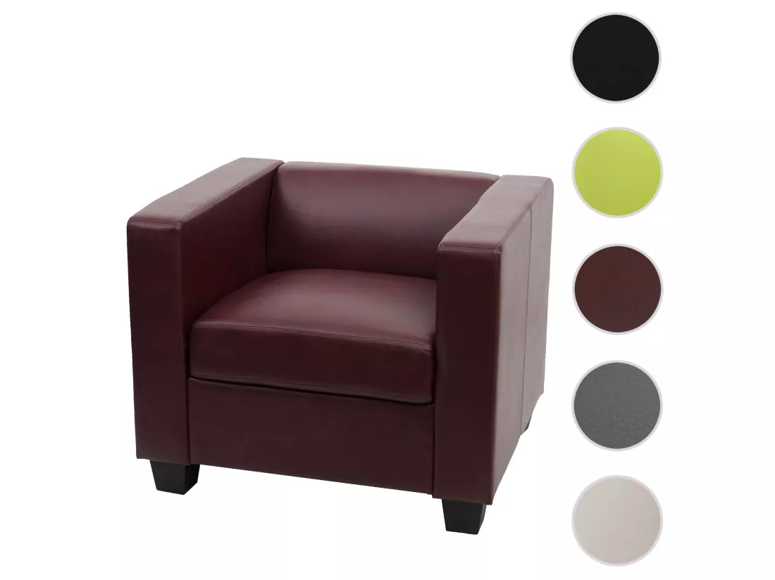Fauteuil lounge Lille, similicuir, rouge-brun