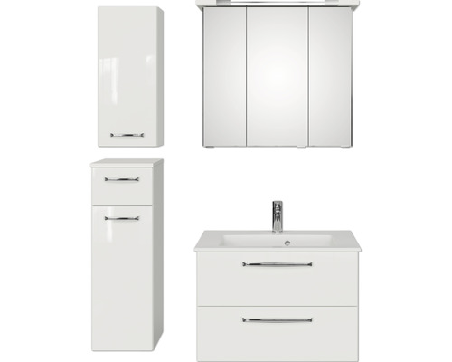Pelipal Kumba badkamermeubelset (B x H x D 107 x 200 x 50 cm), glanzend witte fronten, 5-delige set inclusief witte mineraalstenen wastafel, badmeubel en wandkast (99.770125094)