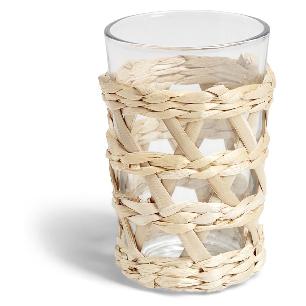 Verre haut transparent avec raphia Ø8xH12,5cm