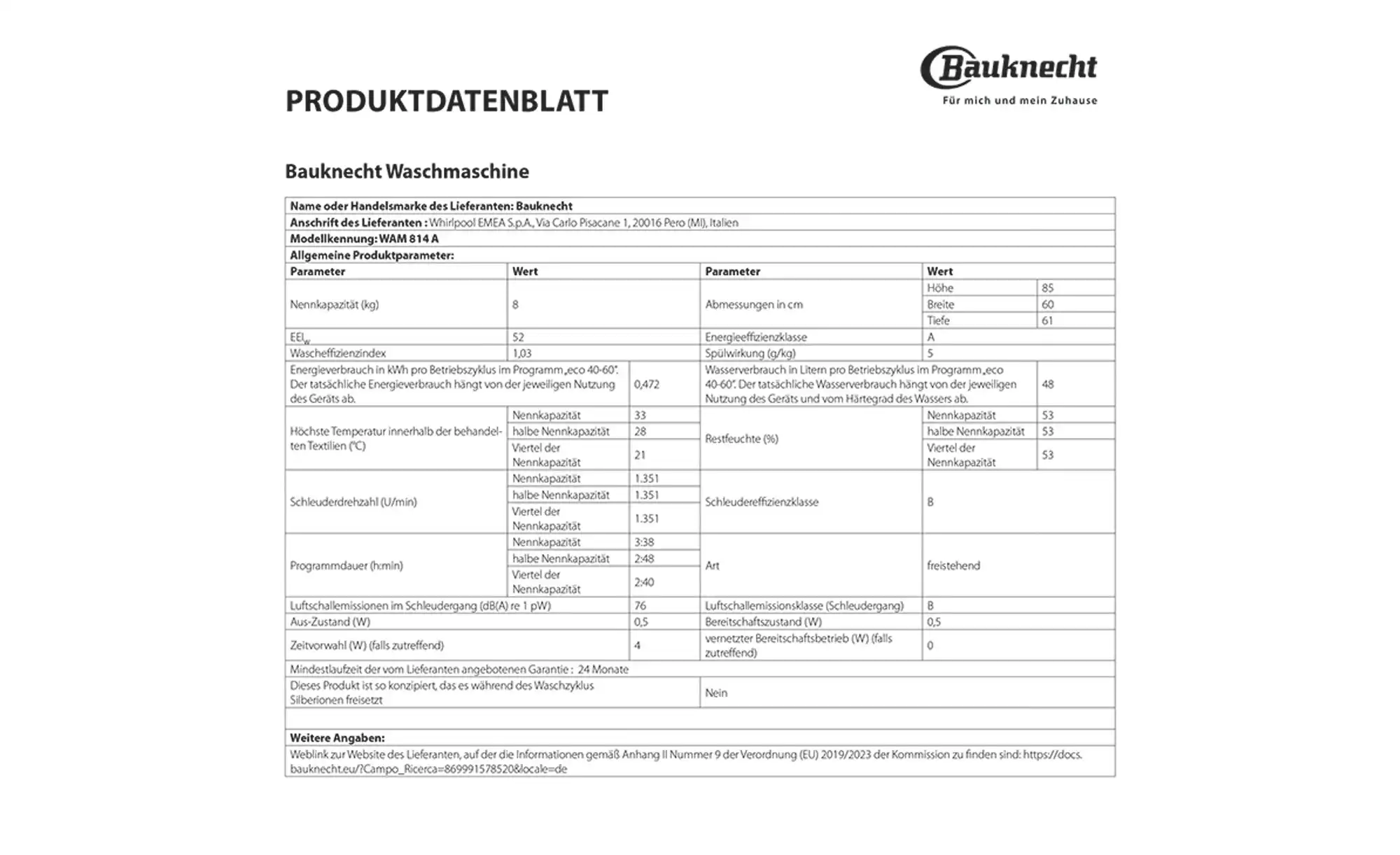 Bauknecht Waschvollautomat WAM814A