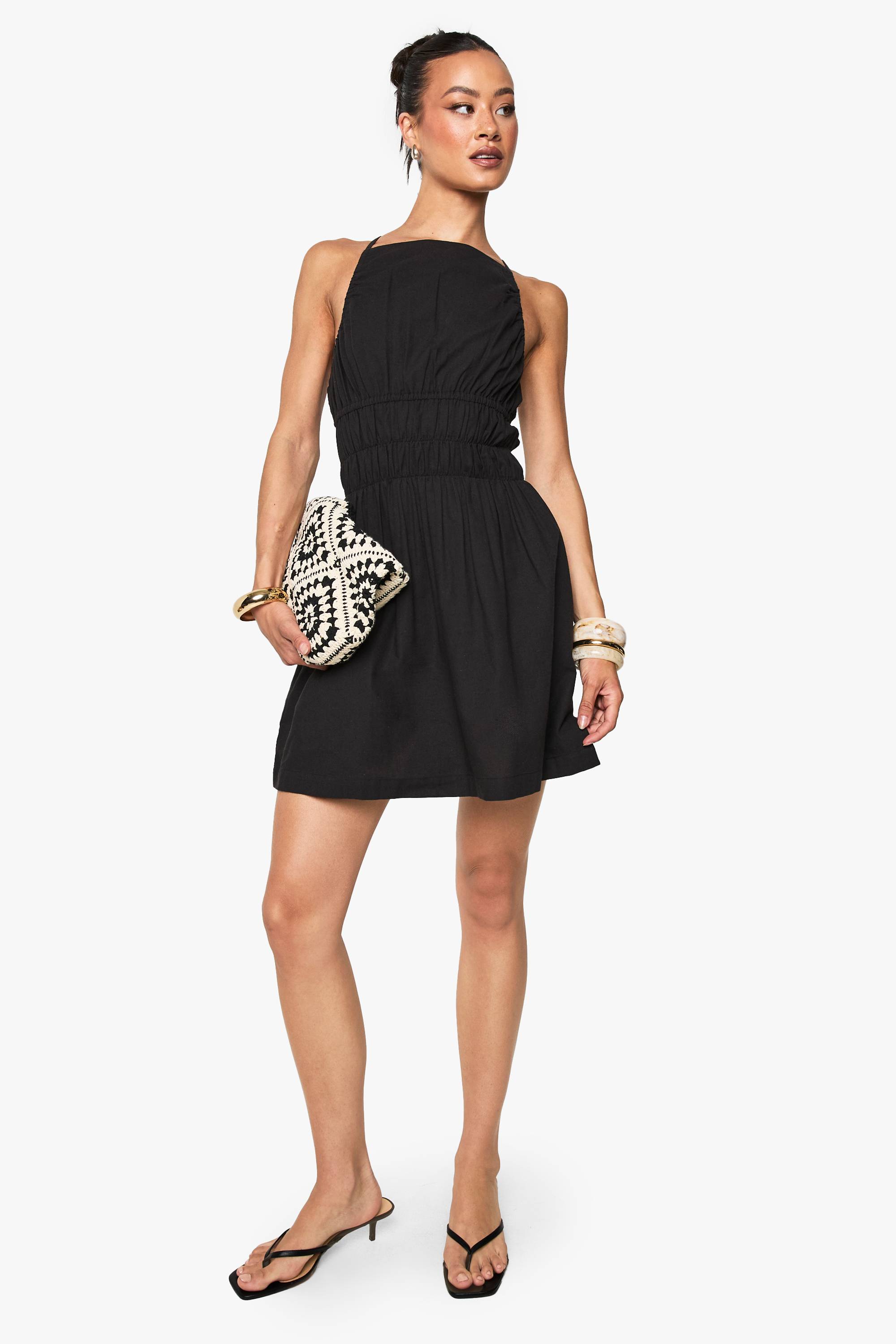boohoo Robe Mini Froncée Aspect Lin Tall