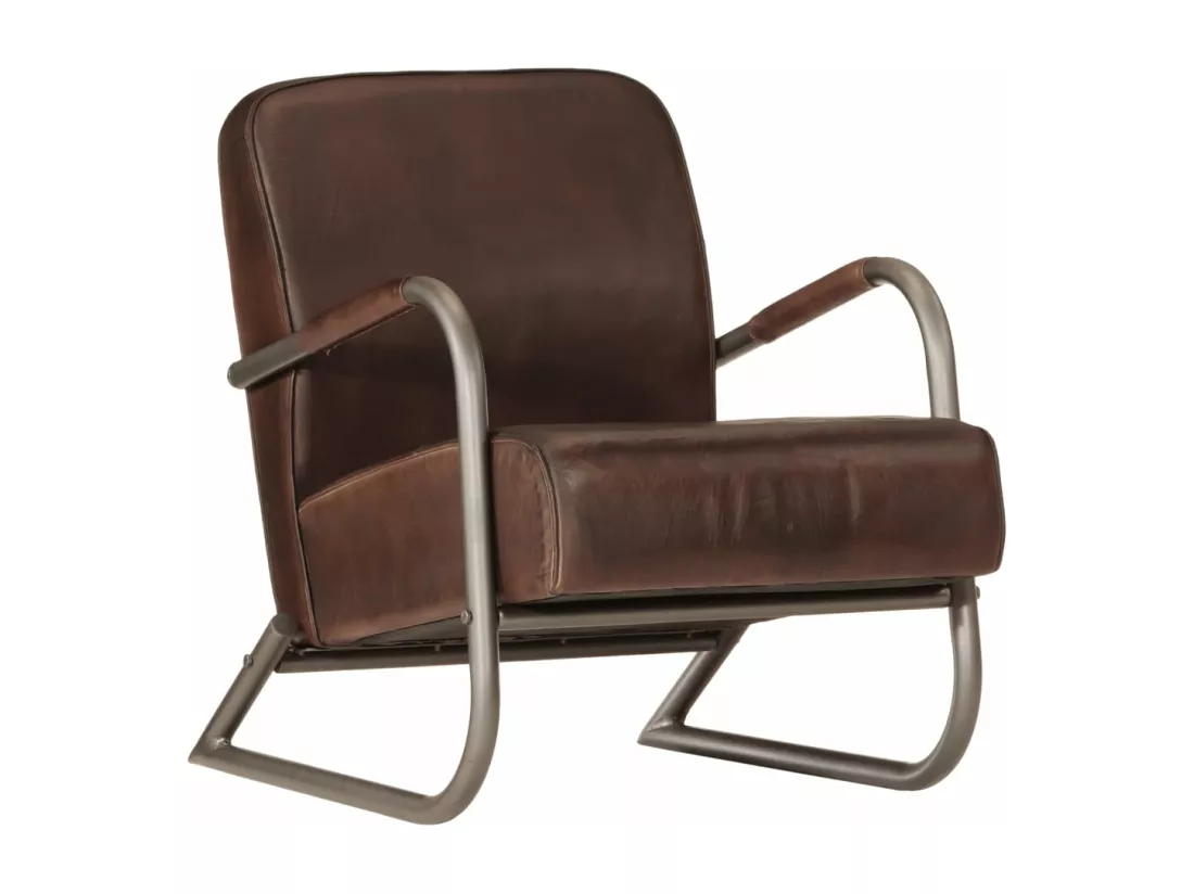 Fauteuil marron cuir véritable