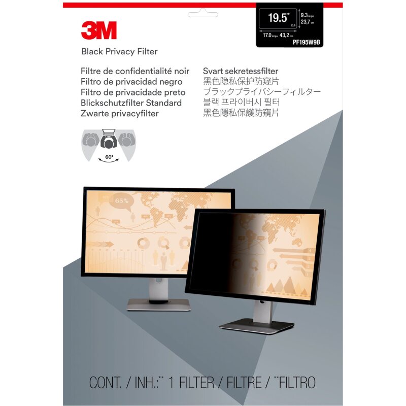 3M PF195W9B filtre anti-reflets pour écran et filtre de confidentialité 49,5 cm (19.5