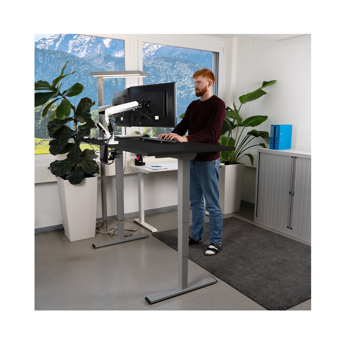 Contini höhenverstellbarer Bürotisch 1.6x0.8m Schwarz / Gestell dunkelgrau