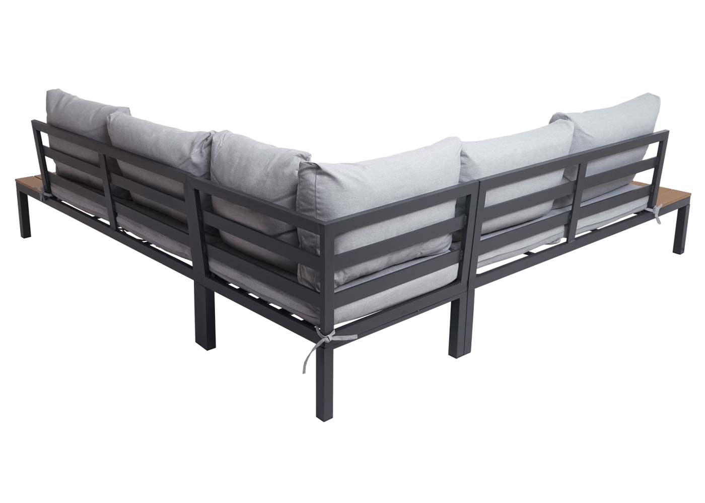 Garten Garnitur MCW-H54b, Garnitur Sitzgruppe Garten-/Lounge-Set Sofa, Olefin Holzoptik Alu ~ Polster hellgrau