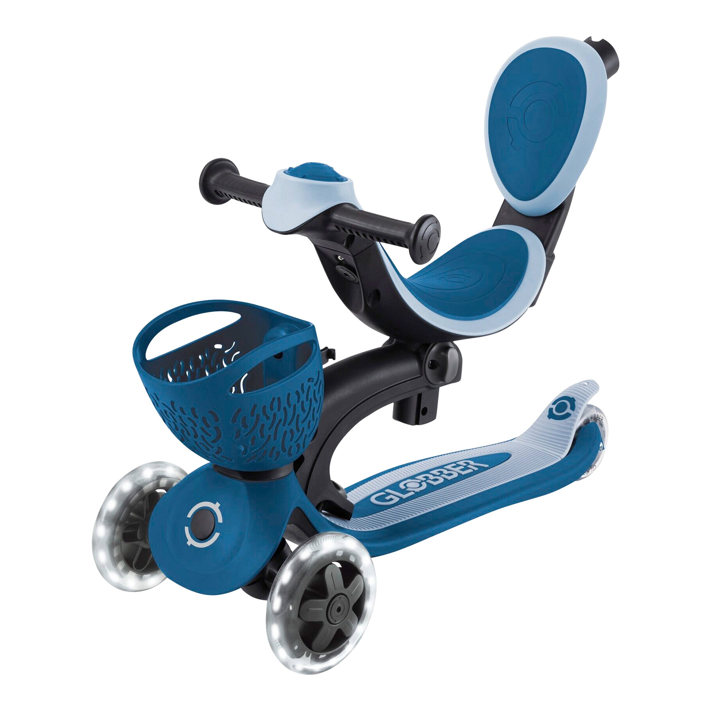 Globber Scooter 3in1 Go-Up Baby 360 mit Leuchtrollen und Leuchtmodul petrol/hellblau