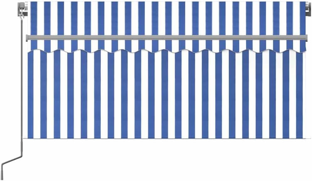 vidaXL Gelenkarmmarkise Einziehbar mit Jalousie LED Markise Sonnenmarkise Balkonmarkise Sonnenschutz Sichtschutz Garten Balkon Terrasse 3x2,5m Blau Weiß
