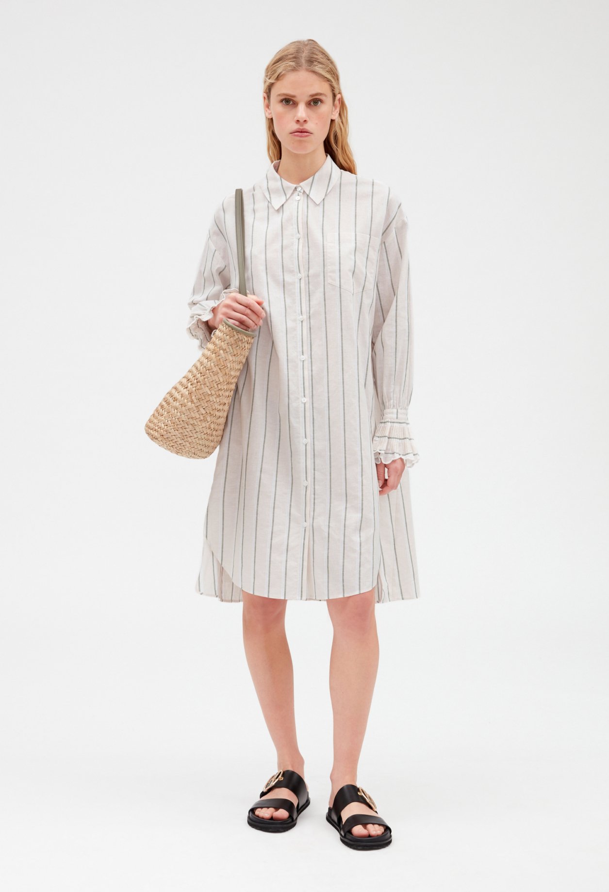 Robe chemise midi coton et lin