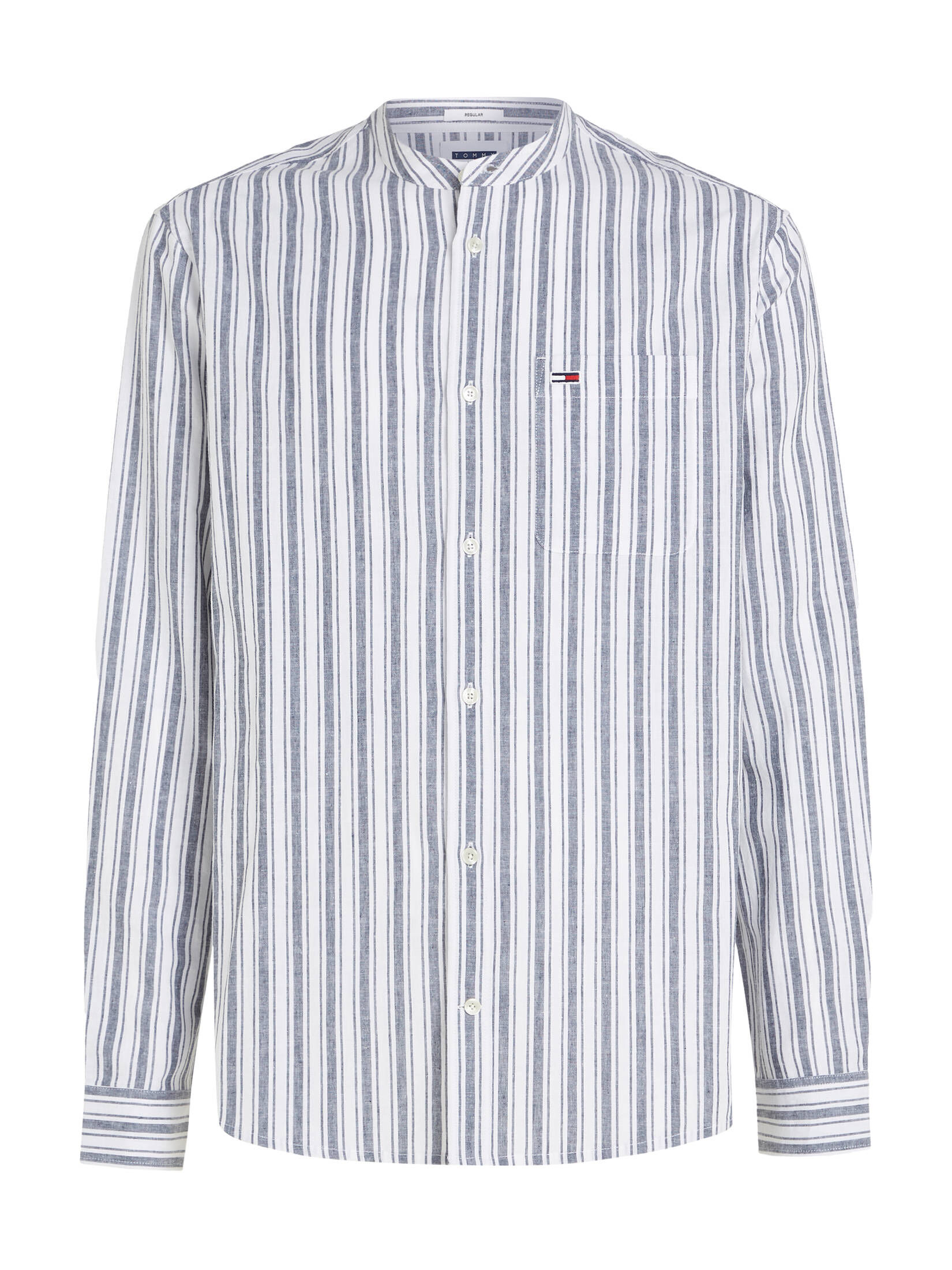 Tommy Jeans| Herren Hemd aus Baumwoll-Leinenmischung MAO STRIPE LINEN BLEND SHIRT