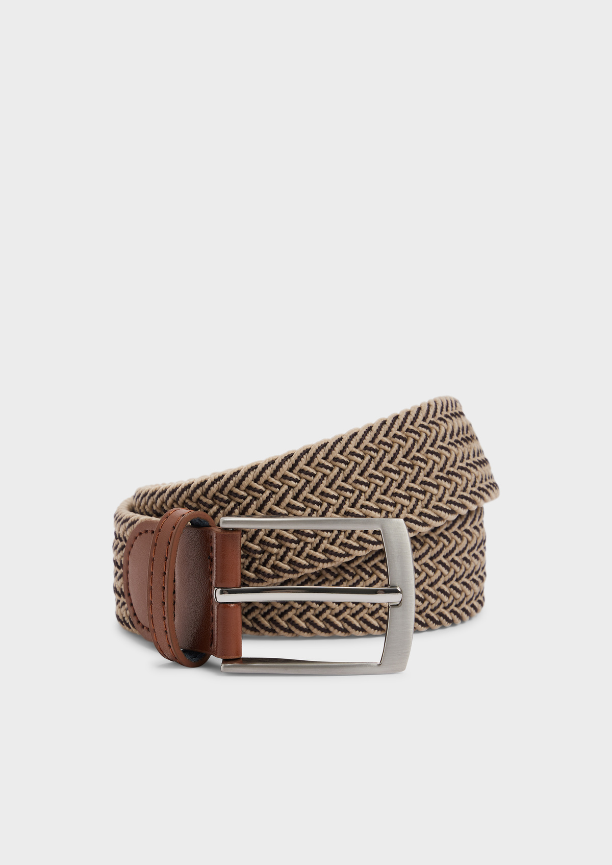 Ceinture tressée beige et marron foncé