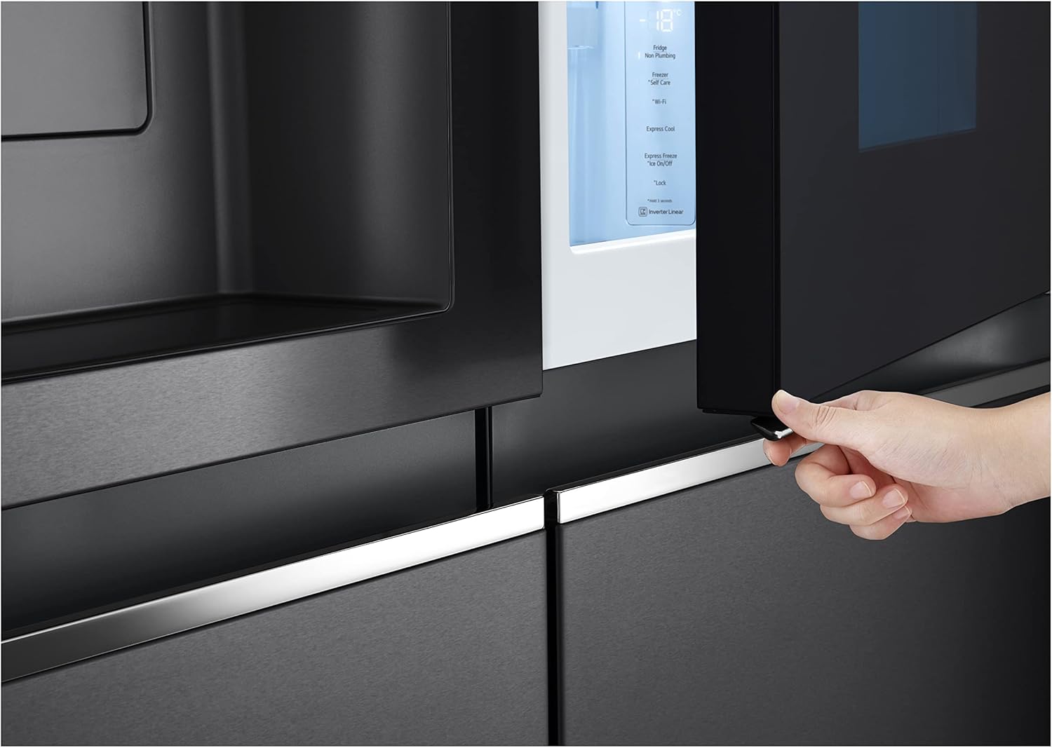 LG GSXV91MCAF Réfrigérateur combiné - Side by Side, 635L, InstaView, Total No-Frost, Compartiment congélation, Distributeur d'eau et glace UVnano, Compresseur Inverter Linear, Wi-Fi, Noir, Classe F