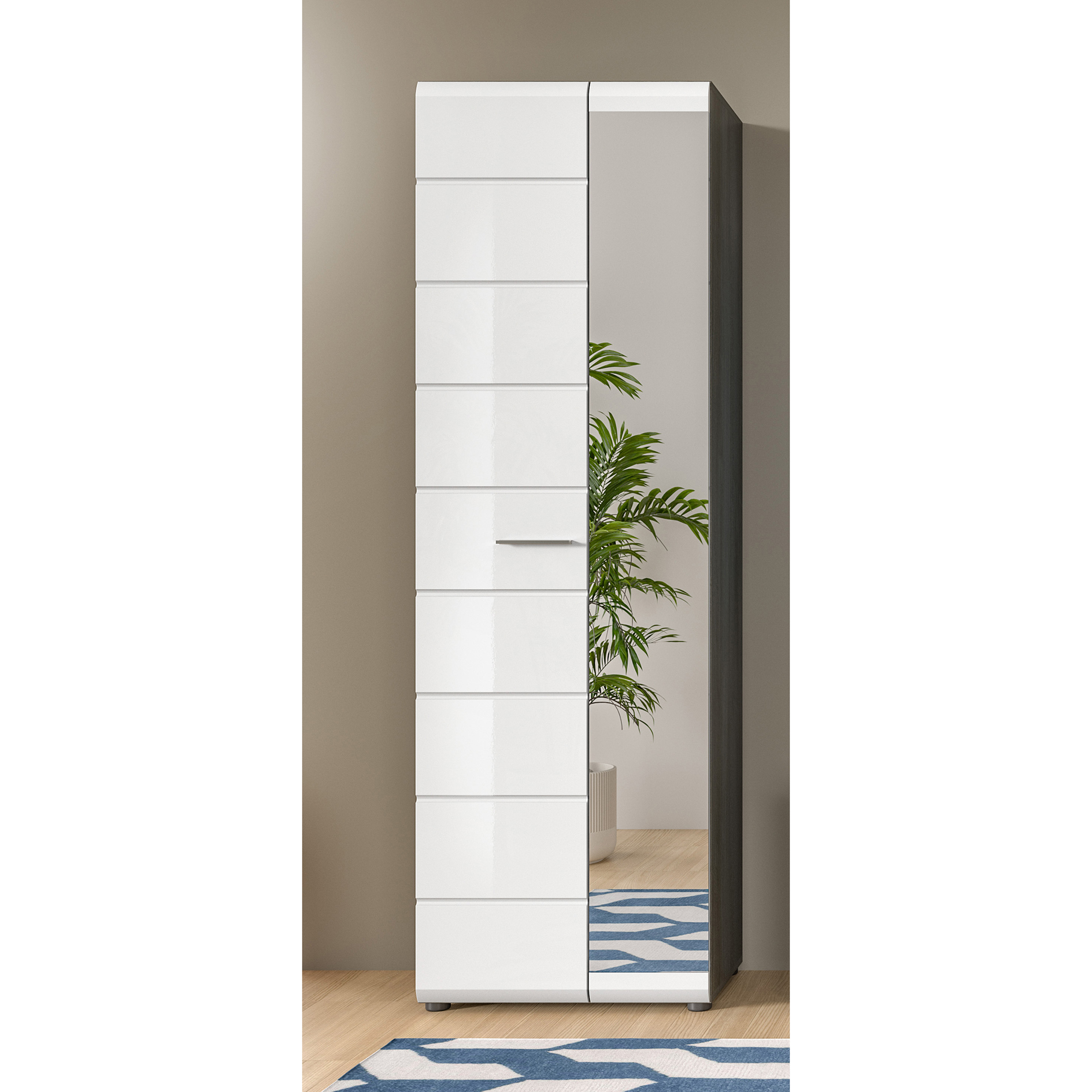 Garderobenschrank SALSA - rauchsilber-weiß Hochglanz - 60 cm