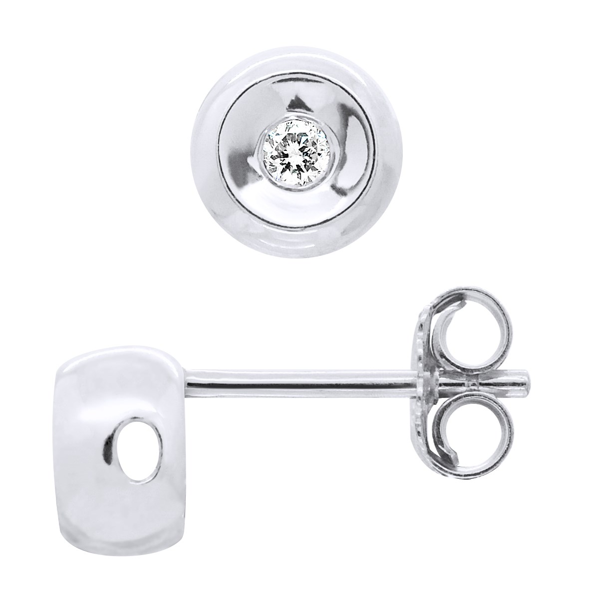 Clous d'Oreilles Diamant 0,060 Cts Serti Clos Joaillerie Argent 925