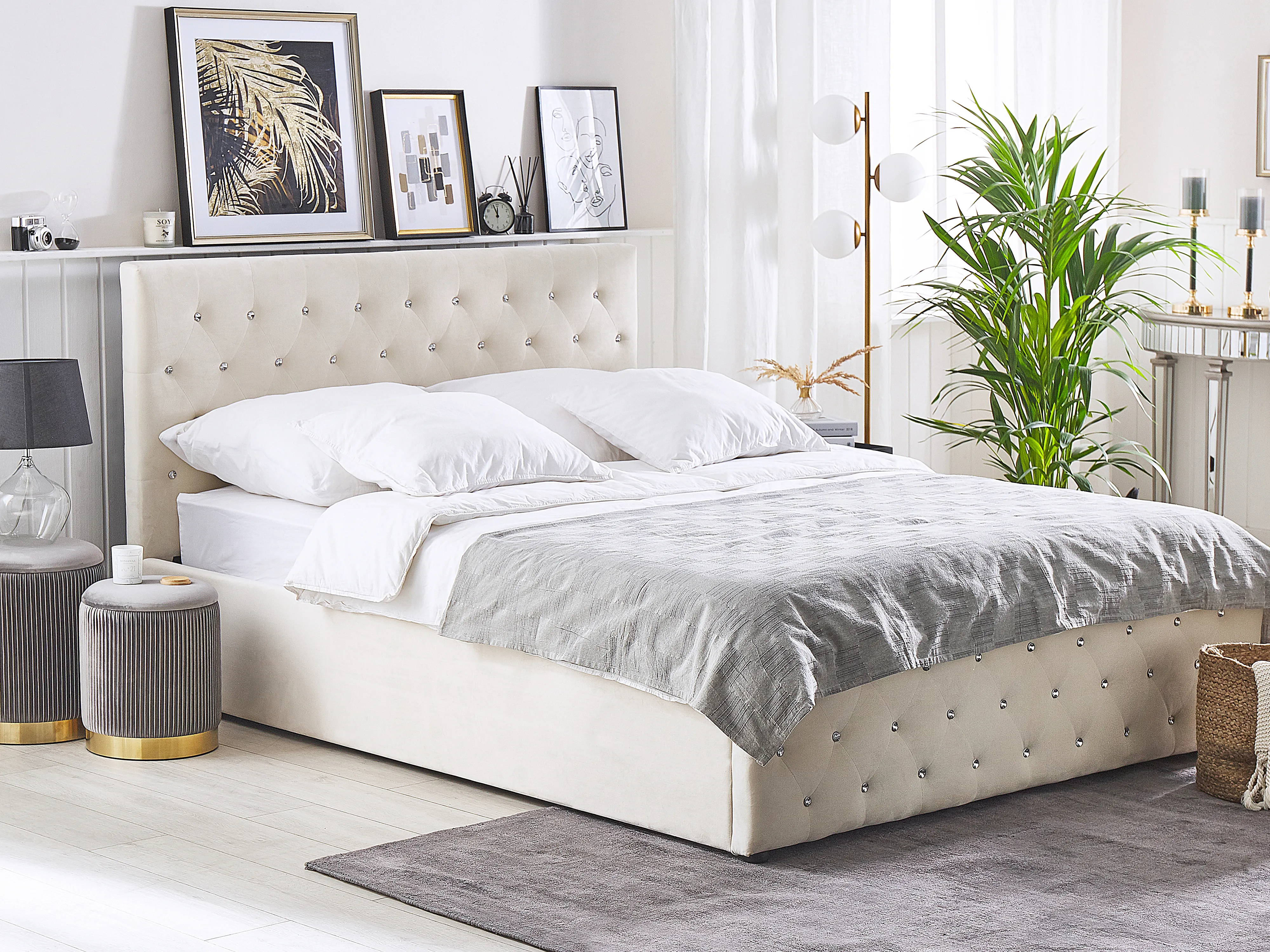 Bed met opbergruimte Fluweel AMIENS 180 x 200 cm Lichtbeige