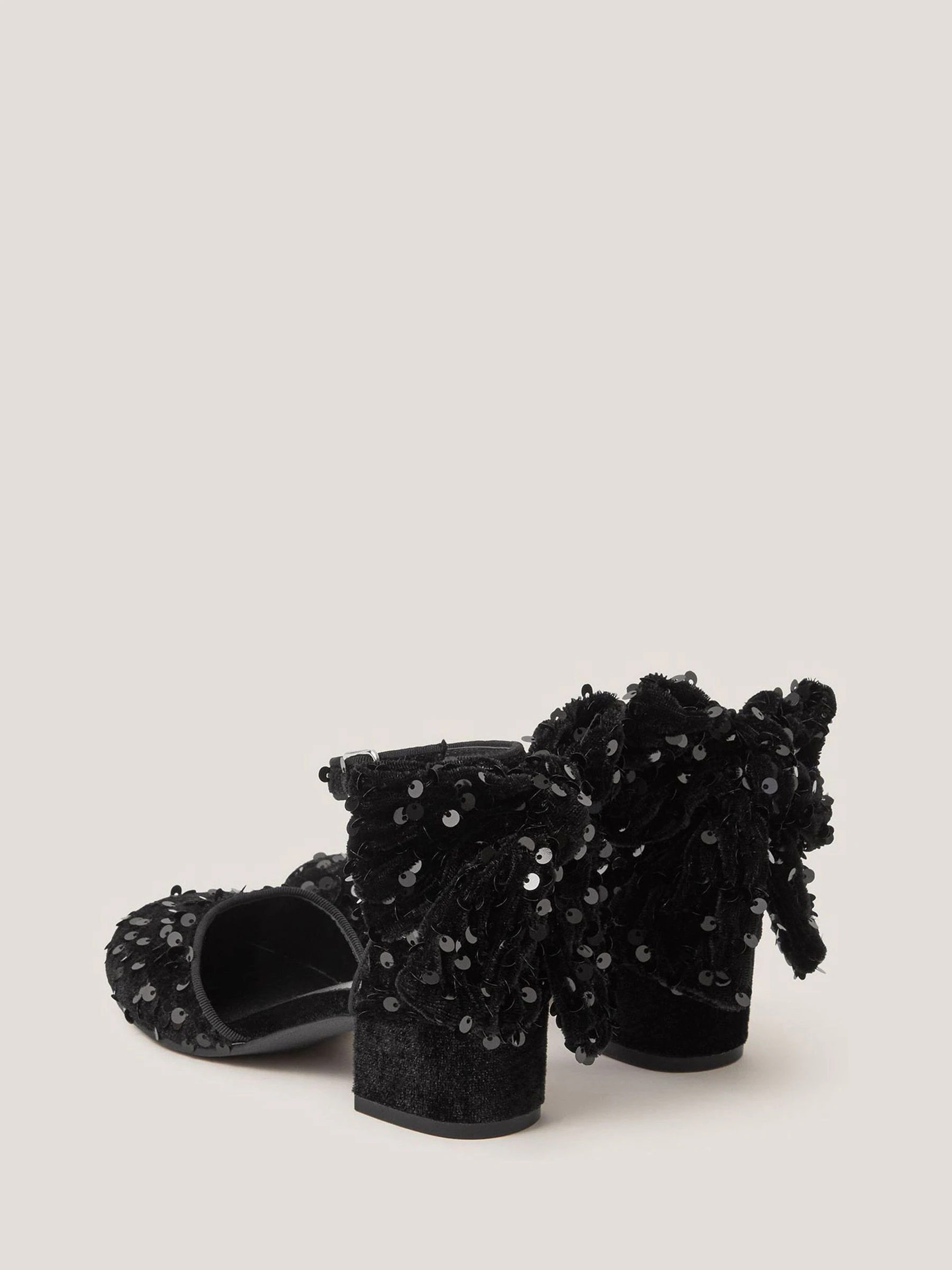 Zwart - Monsoon Sequin Velvet Bow Heels
