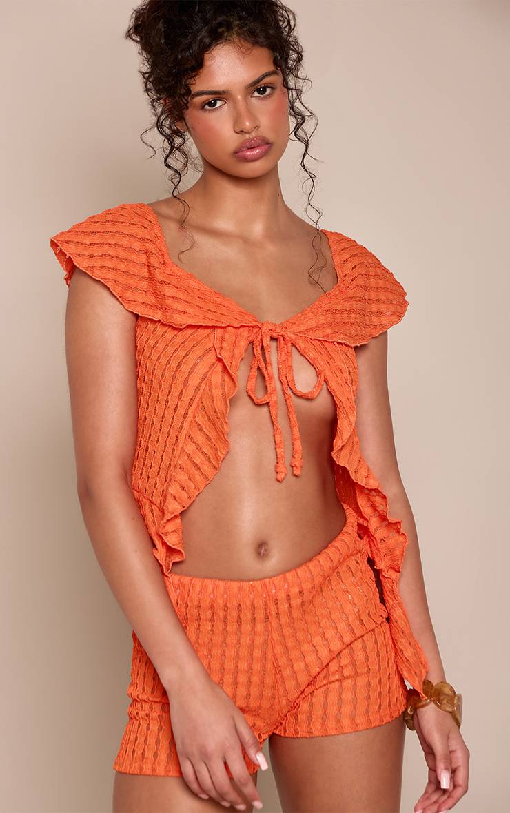 Orange Ensemble Short Taille Basse Texturé