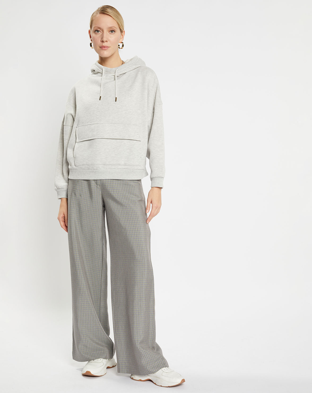 Galeries Lafayette Pantalon large et fluide imprimé pied-de-poule bleu