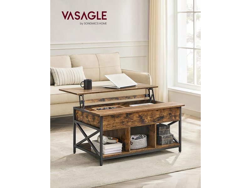 VASAGLE Couchtisch Industrial 100 x 48 cm/62 cm, Braun Höhenverstellbarer Couchtisch