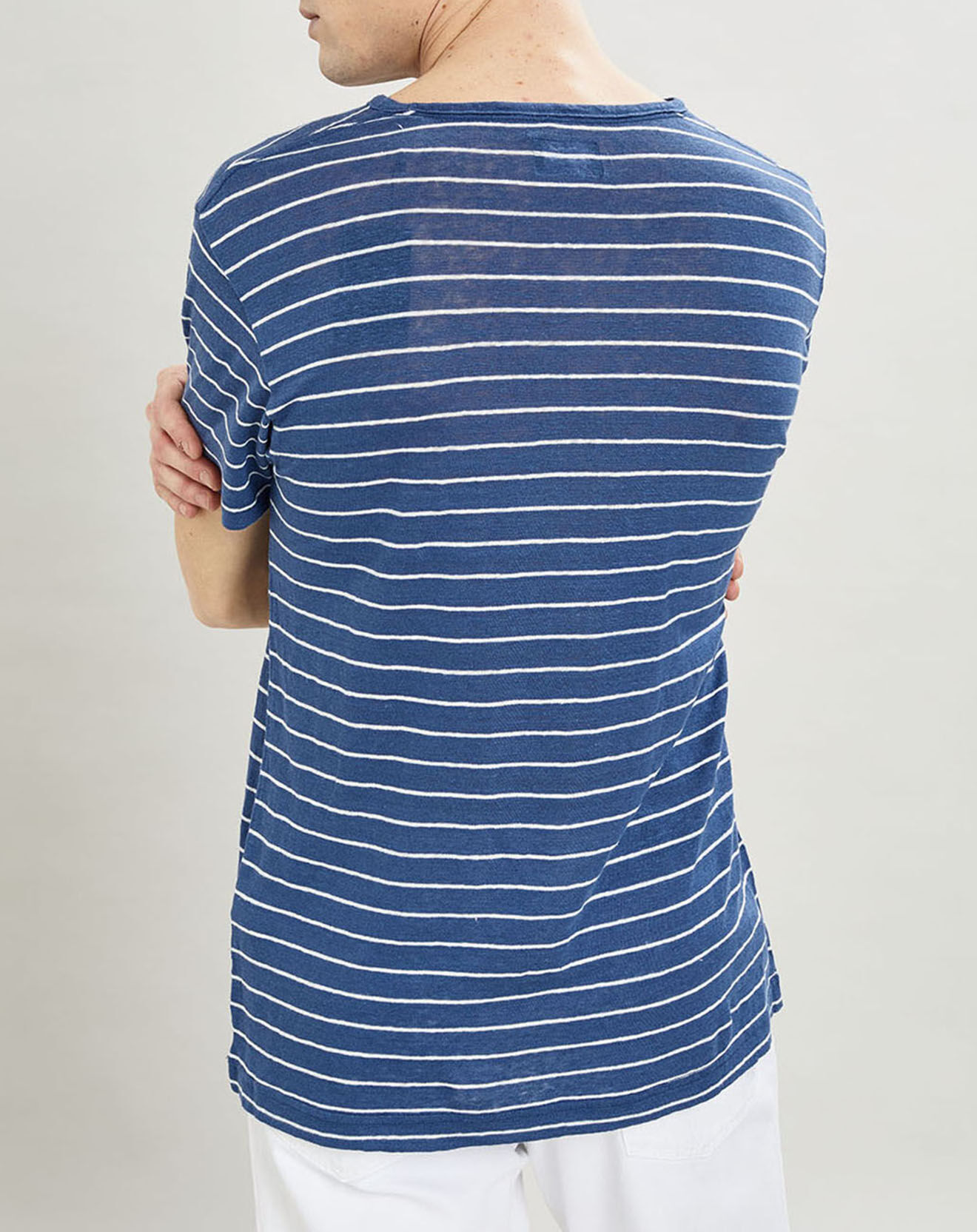 Hackett London T-Shirt 100% Lin marinière bleu moyen