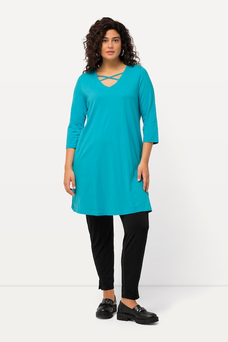 Longshirt, Zierbänder, A-Linie, V-Ausschnitt, 3/4-Arm