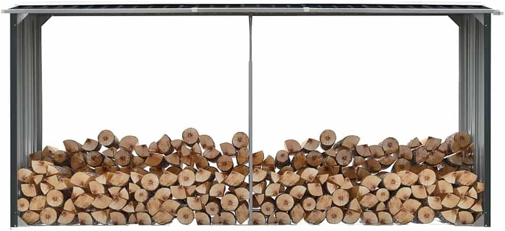 vidaXL Brennholzlager Kaminholzunterstand Brennholzregal Brennholzunterstand Kaminholzständer Holzlager Verzinkter Stahl 330x92x153cm Anthrazit