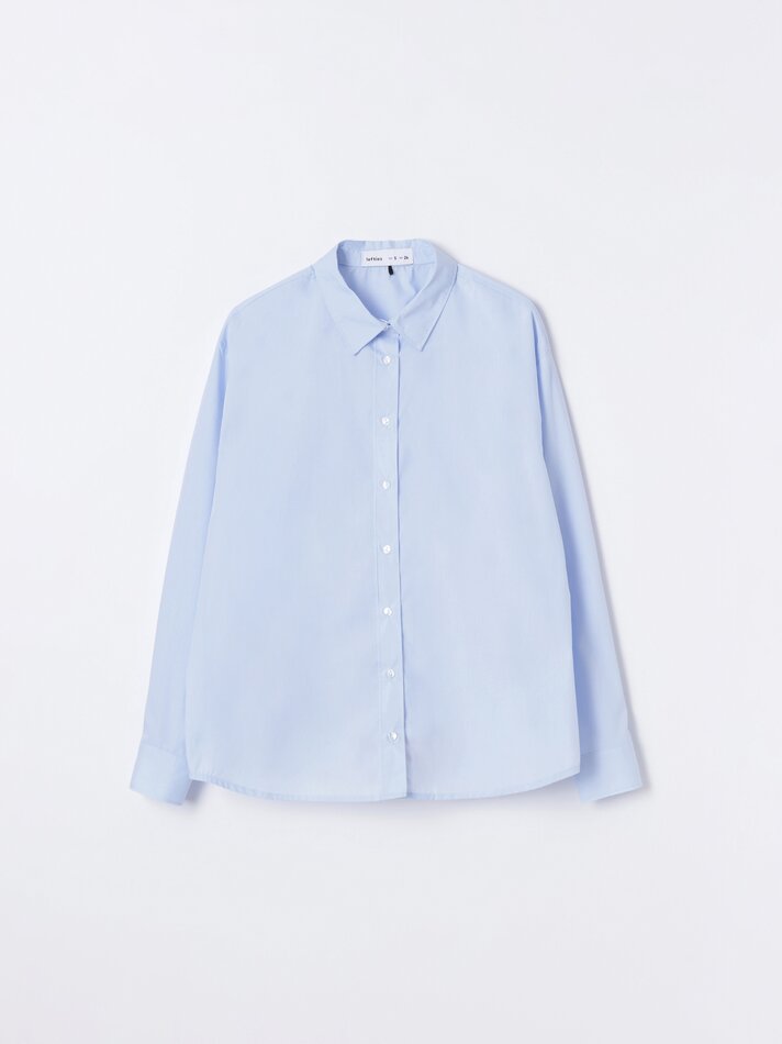 Camisa de popeline de manga comprida - Azul claro