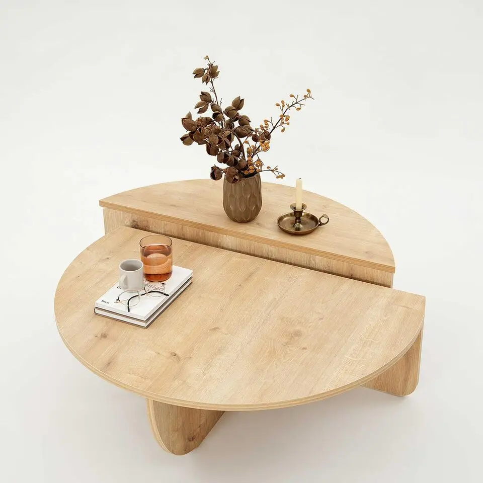 CALICOSY - Set van 2 Salontafels ORION - Licht hout - 35x90x90 cm