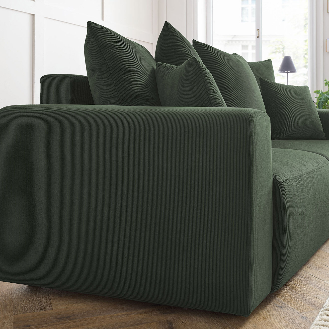 Bobochic Canapé droit fixe 2 places envy velours côtelé vert - 210x100x95 cm