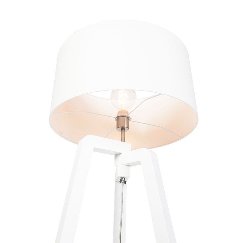 Vloerlamp tripod wit hout met witte kap 50 cm - Puros