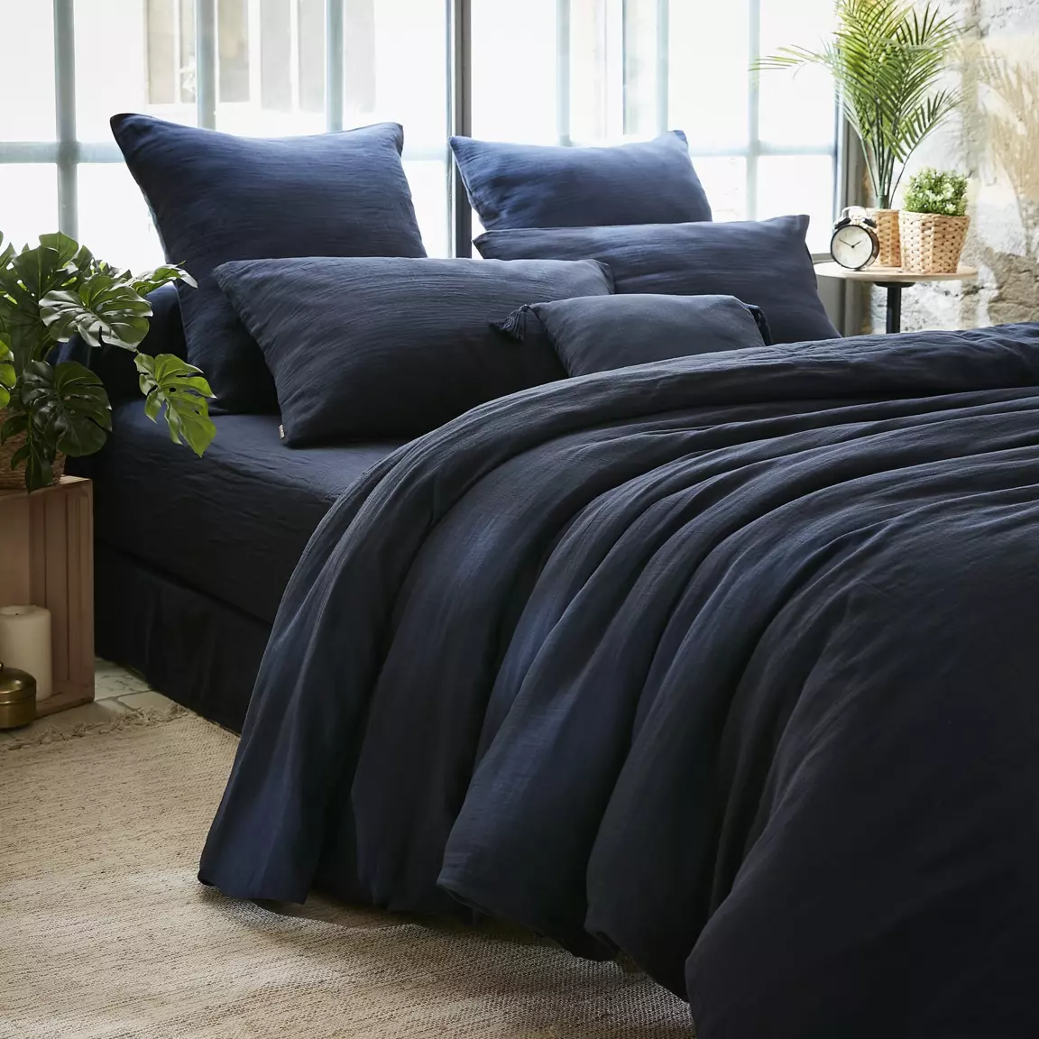 Housse de couette gaze de coton (280 x 240 cm) Gaïa Bleu nuit
