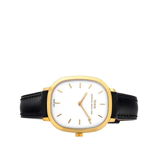 Relógio analógico Heritage Gold com pulseira de couro preta - Edição Limitada
