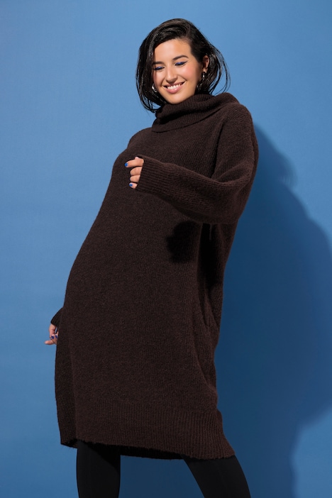 Strick-Minikleid, oversized, Rollkragen, Langarm