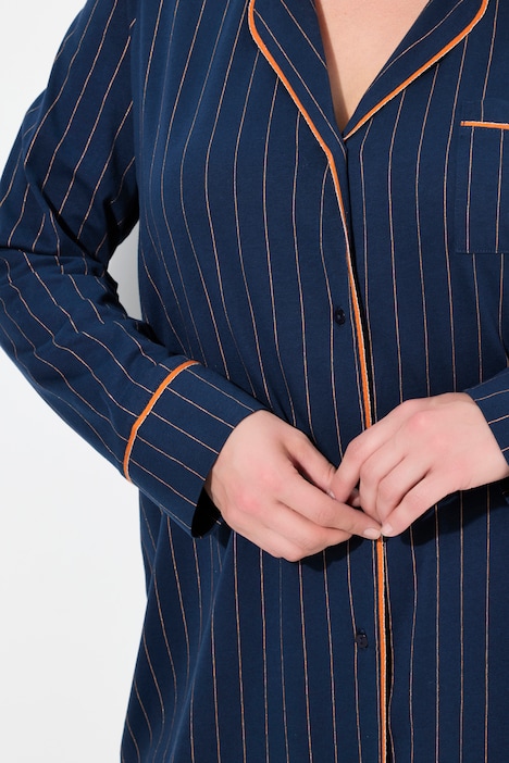 Nachthemd, Pyjama-Look, Reverskragen, Langarm