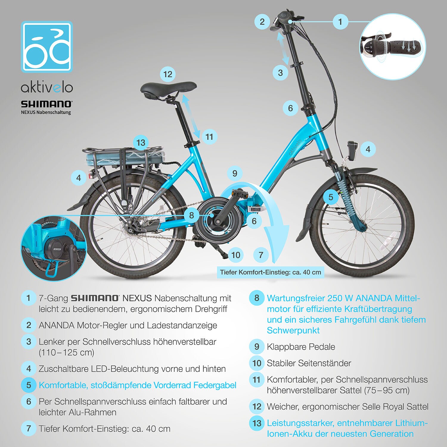 aktivelo Alu-Elektro-Faltrad »Komfort«, 20 Zoll Komfort