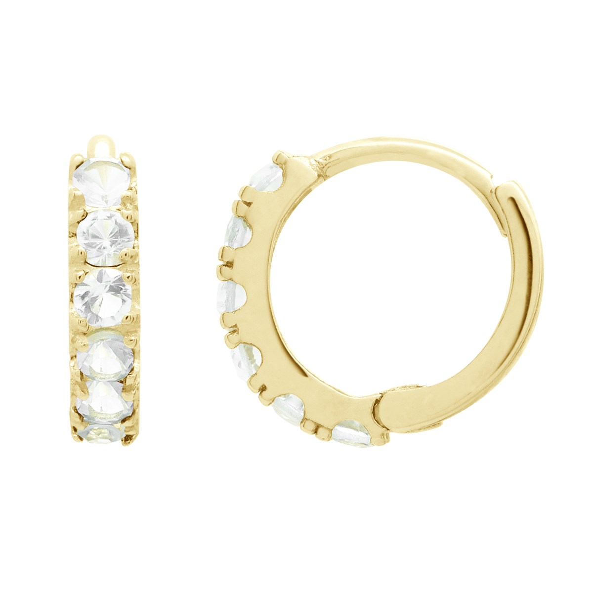 Boucles d'Oreilles Créoles - Ornées d'Oxydes de Zirconium Blancs - Or Jaune