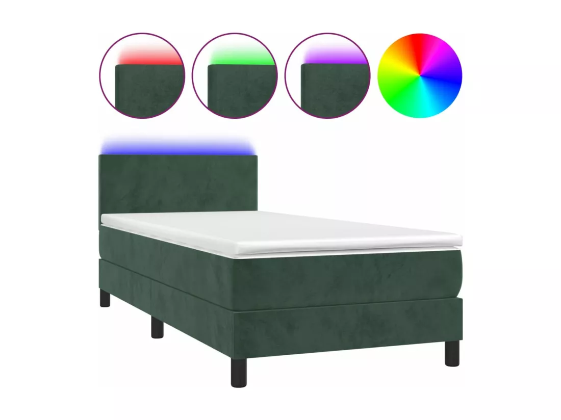Sommier tapissier et matelas et LED Vert foncé 90x190cm Velours