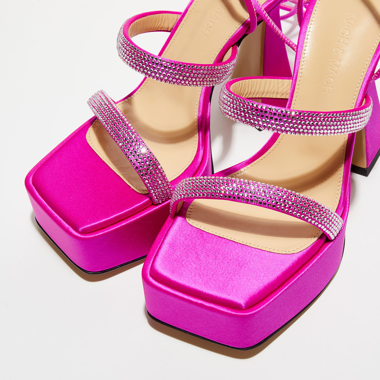 Mach & Mach Sandales plateforme en Satin & Strass roses - Talon 13 cm