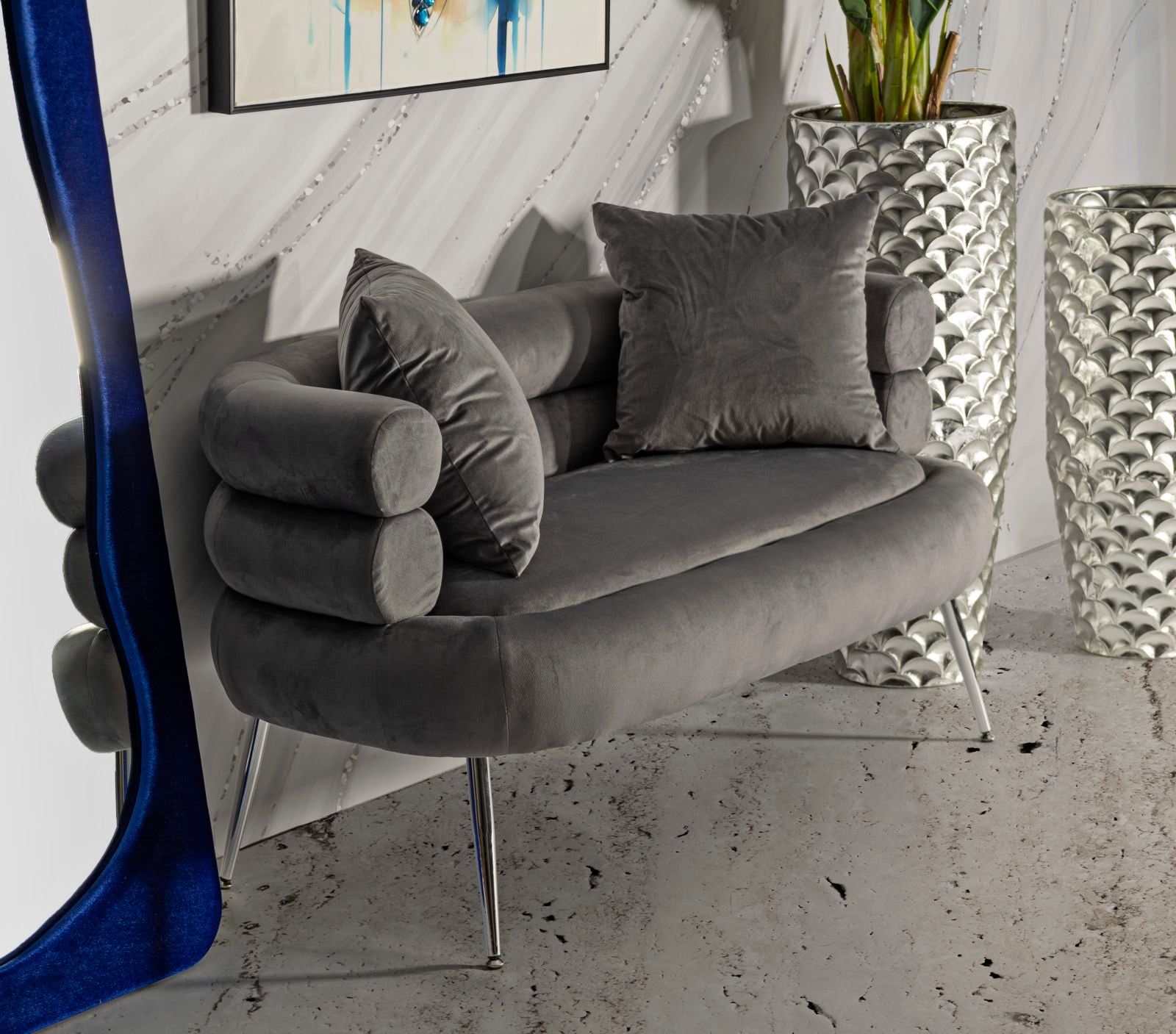 Mauro Ferretti Silvery Sofa 2 plaatsen in metaal en fluweel
