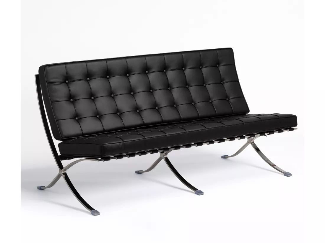 Canapé design 2 places cuir capitonné noir Barka