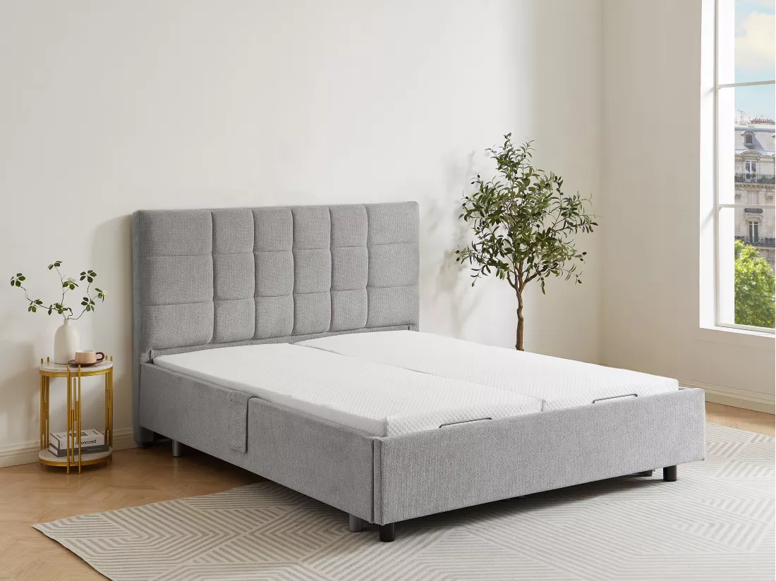 Sommier électrique de relaxation déco 2x78 plots - 2 x 90 x 200 cm - Tissu - Gris - PITUS de YSMÉE