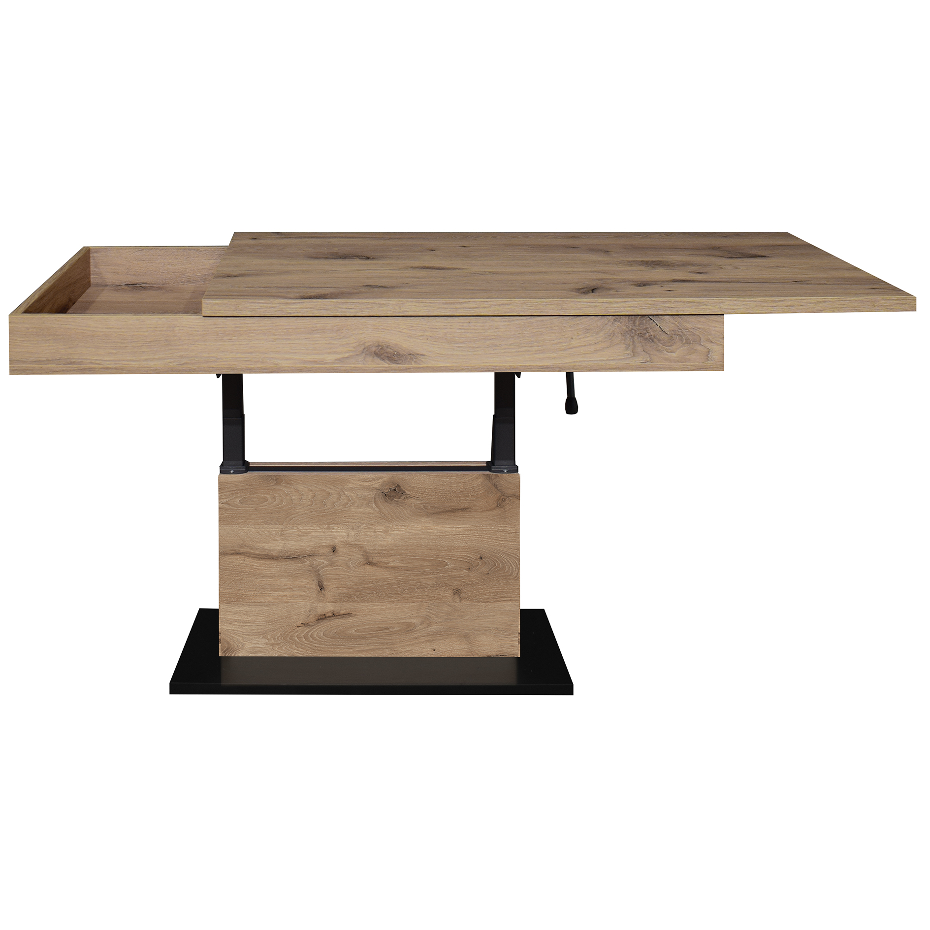 Couchtisch - schwarz matt - Viking Oak - verschiebbare Tischplatte