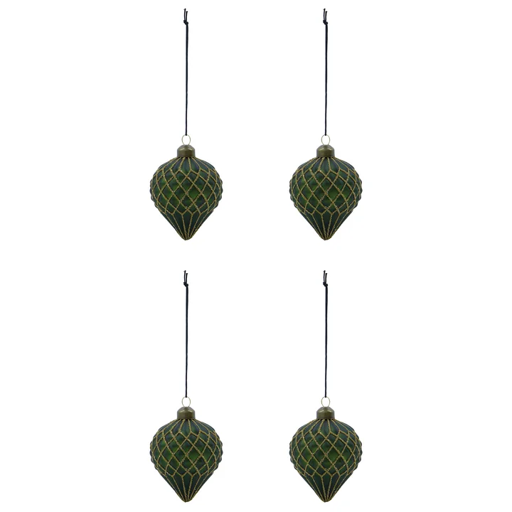 House Doctor - Hinda Ornament, 9,5cm, grün (4er-Set)